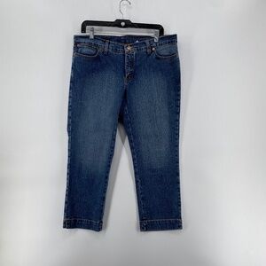 Manger Jeans Women's Size 33 Cropped Blue Denim Button Zip Closure Vintage